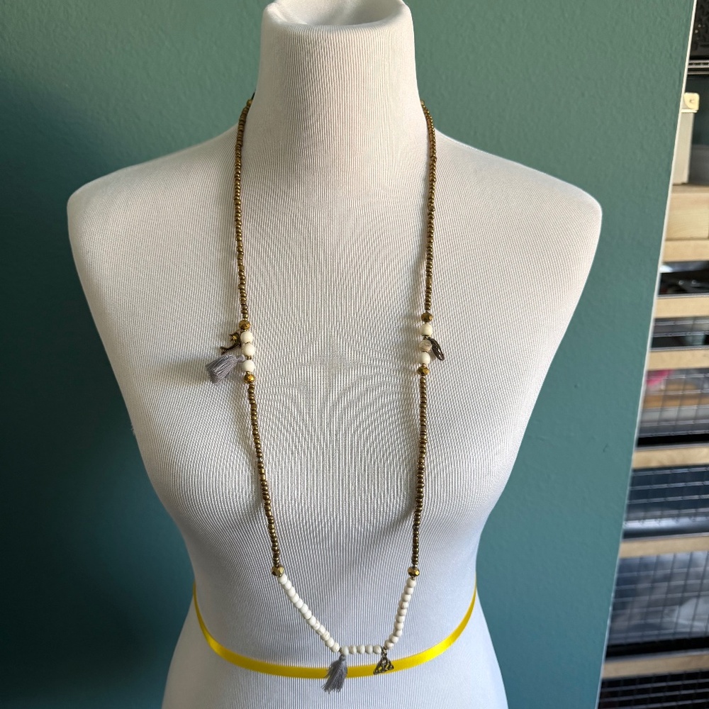 18"  unique bronze, beaded and stone necklace with cute symbols